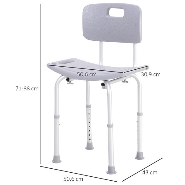 HOMCOM - Chaise de douche siège de douche ergonomique hauteur réglable pieds antidérapants charge max. 136 Kg alu HDPE gris - large