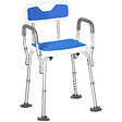 HOMCOM - Chaise de douche siège de douche ergonomique hauteur réglable pieds antidérapants charge max. 136 Kg alu HDPE blanc bleu - vignette