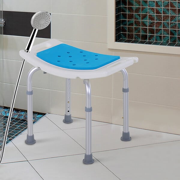 HOMCOM - Siège de douche réglable en hauteur tabouret de douche ergonomique pieds antidérapants charge max. 136 Kg alu HDPE blanc bleu - large