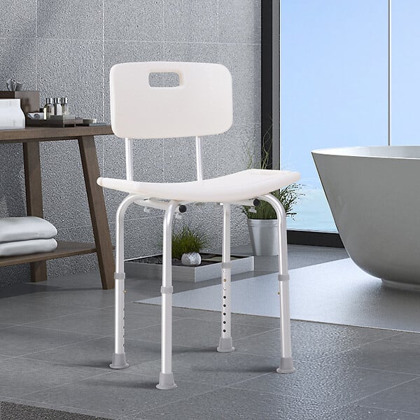 HOMCOM - Chaise de douche siège de douche ergonomique hauteur réglable pieds antidérapants charge max. 136 Kg alu HDPE blanc - large