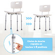 HOMCOM - Chaise de douche siège de douche ergonomique hauteur réglable pieds antidérapants charge max. 136 Kg alu HDPE blanc - vignette