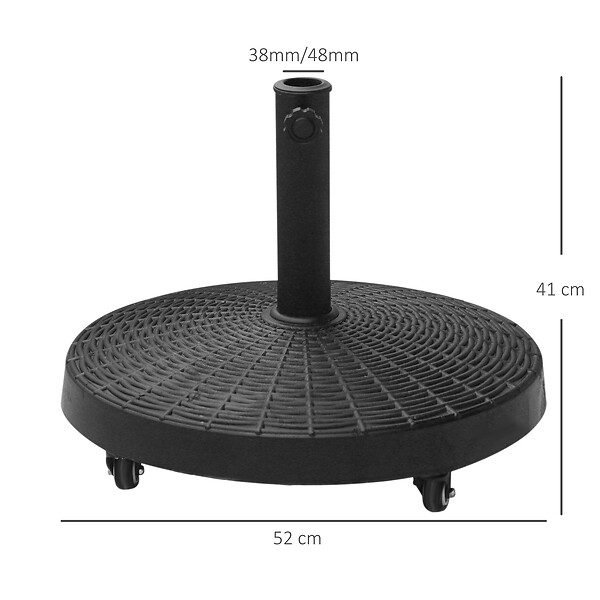 OUTSUNNY - Pied de parasol base de lestage rond poids net 22,7kg en résine avec 4 roulettes - dim. Ø 52 x 41H cm - noir - large