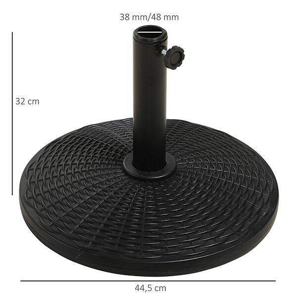 OUTSUNNY - Pied de parasol rond base de lestage Ø 44 x 32 cm résine imitation rotin poids net 11 Kg noir - large