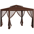 OUTSUNNY - Tonnelle barnum de jardin 3L x 3l m avec 4 moustiquaires amovibles - double toit - métal polyester marron - vignette