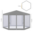 OUTSUNNY - Tonnelle barnum tente de réception hexagonale style cosy métal polyester imperméabilisé surface env. 10 m² gris - vignette