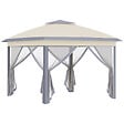 OUTSUNNY - Tonnelle barnum automatique pop-up dim. 3,3L x 3,3l x 2,88H m moustiquaires sac transport métal oxford marron beige - vignette