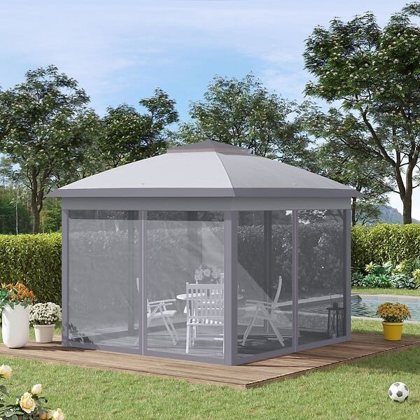 OUTSUNNY - Tonnelle barnum automatique pop-up dim. 3,3L x 3,3l x 2,88H m moustiquaires sac transport métal oxford gris - large