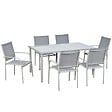 OUTSUNNY - Ensemble de jardin 6 personnes chaises empilables table à manger dim. 150L x 90l x 72H cm plateau verre acier époxy textilène gris - vignette