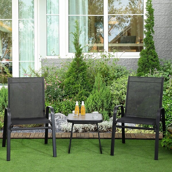 OUTSUNNY - Salon de jardin bistro 2 personnes 3 pièces - plateau effet béton ciré acier époxy textilène noir - large