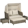 OUTSUNNY - Ensemble salon de jardin 2 places 4 pcs - canapé, repose-pieds, 2 tables basses - coussins inclus - résine grise polyester kaki - vignette