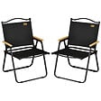 OUTSUNNY - Lot de 2 chaises de plage camping pliantes - poignée - structure acier aspect bois oxford noir - vignette