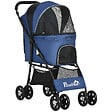 PAWHUT - Poussette pliable pour chien chat - 4 roues doubles, 2 freins, attache, coussin inclus - acier Oxford bleu - vignette