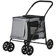PAWHUT - Poussette pliable pour chien chat 4 roues 3 pochettes rangement coussin acier oxford gris - vignette