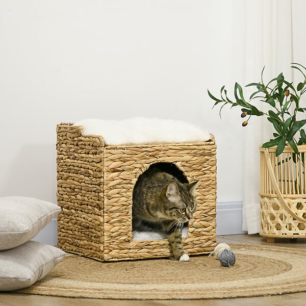 PAWHUT - Panier chat lit chat cosy grand confort dim. Ø 37 x 41H cm coussins doux inclus jacinthe d'eau - large