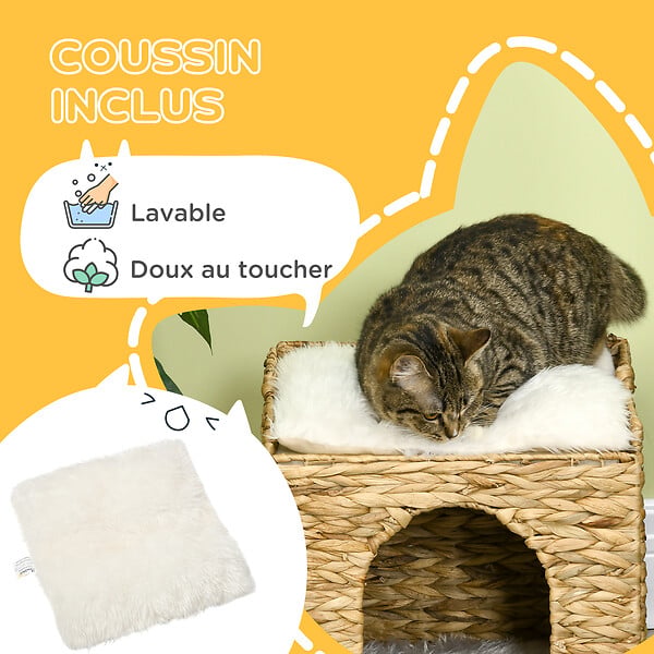 PAWHUT - Panier chat lit chat cosy grand confort dim. Ø 37 x 41H cm coussins doux inclus jacinthe d'eau - large