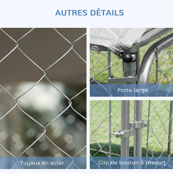 PAWHUT - Chenil extérieur avec toit pour chien 5 m² - parc grillagé 230 x 230 x 175 cm - espace couvert - acier galvanisé - large