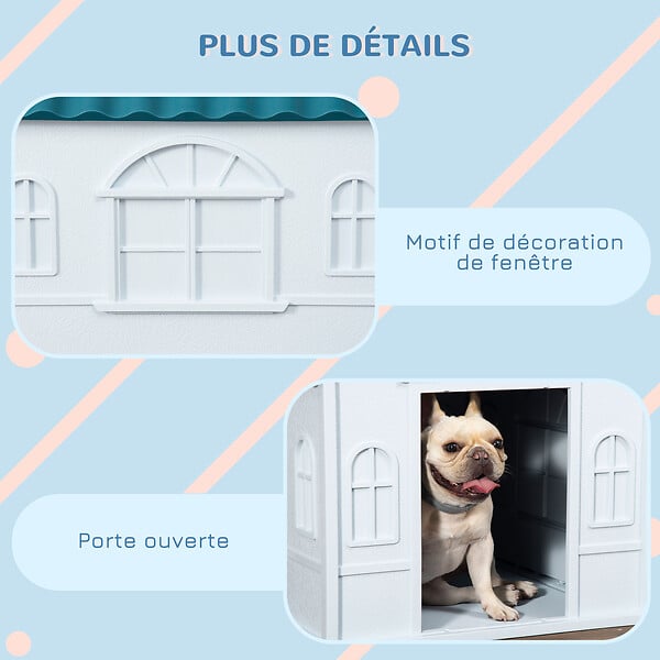 PAWHUT - Niche pour chien design maisonnette - dim. 65L x 75l x 63H cm - PP bleu blanc - large