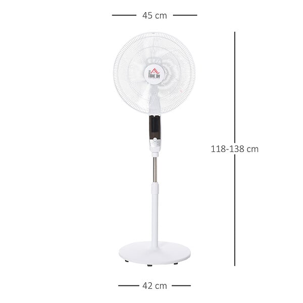 HOMCOM - Ventilateur sur pied Ø 45 cm hauteur réglable oscillant silencieux 50 W avec télécommande timer 3 modes 3 vitesses blanc - large