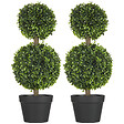 HOMCOM - Lot de 2 arbres buis artificiel double boules avec tronc et pot inclus - H.60 cm PE vert - vignette