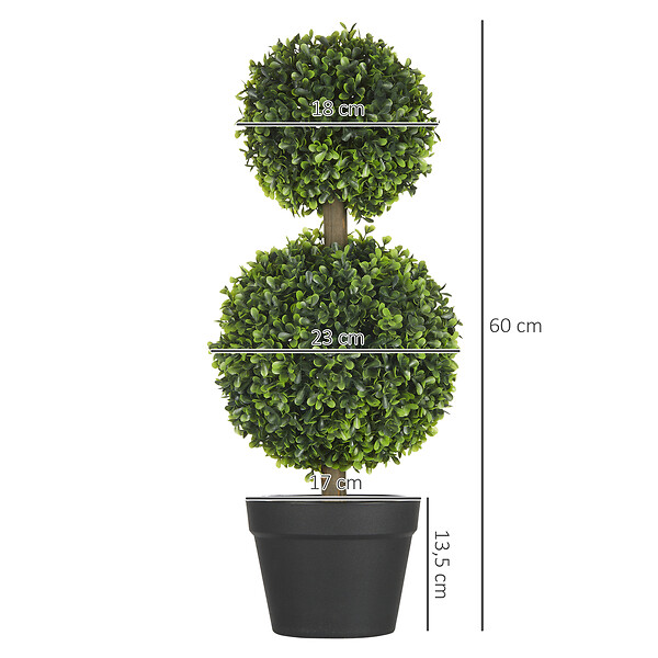 HOMCOM - Lot de 2 arbres buis artificiel double boules avec tronc et pot inclus - H.60 cm PE vert - large