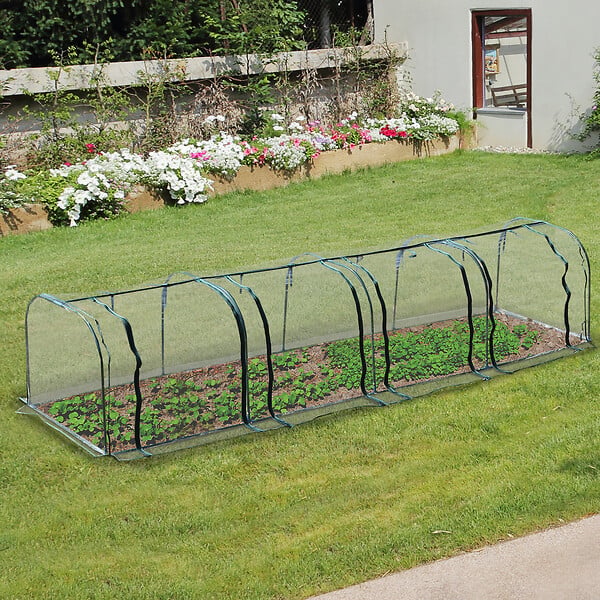 OUTSUNNY - Serre de jardin tunnel 3,95L x 1l x 0,8H m 4 portes zippées bâche PVC transparent acier thermolaqué vert - large