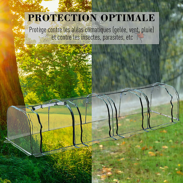 OUTSUNNY - Serre de jardin tunnel 3,95L x 1l x 0,8H m 4 portes zippées bâche PVC transparent acier thermolaqué vert - large
