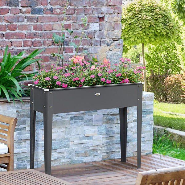 OUTSUNNY - Jardinière sur pied carré potager 100L x 30l x 80H cm - trou drainage - acier galvanisé gris - large