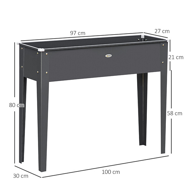 OUTSUNNY - Jardinière sur pied carré potager 100L x 30l x 80H cm - trou drainage - acier galvanisé gris - large