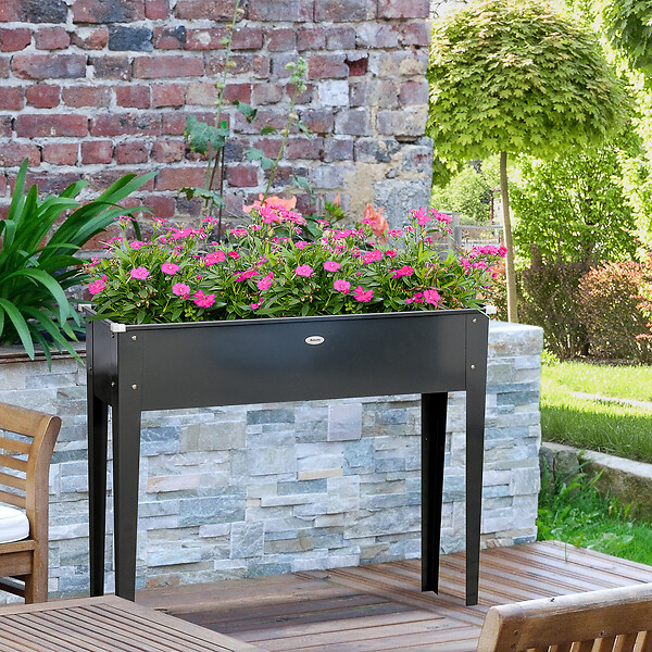 OUTSUNNY - Jardinière sur pied carré potager 100L x 30l x 80H cm - trou drainage - acier galvanisé noir - large