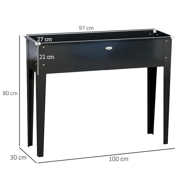 OUTSUNNY - Jardinière sur pied carré potager 100L x 30l x 80H cm - trou drainage - acier galvanisé noir - large