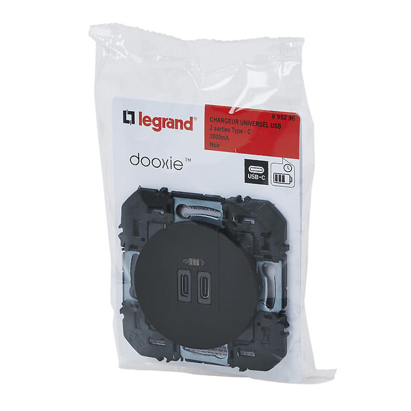 LEGRAND - Chargeur double USB Type-C dooxie 3A 15W finition noir - large