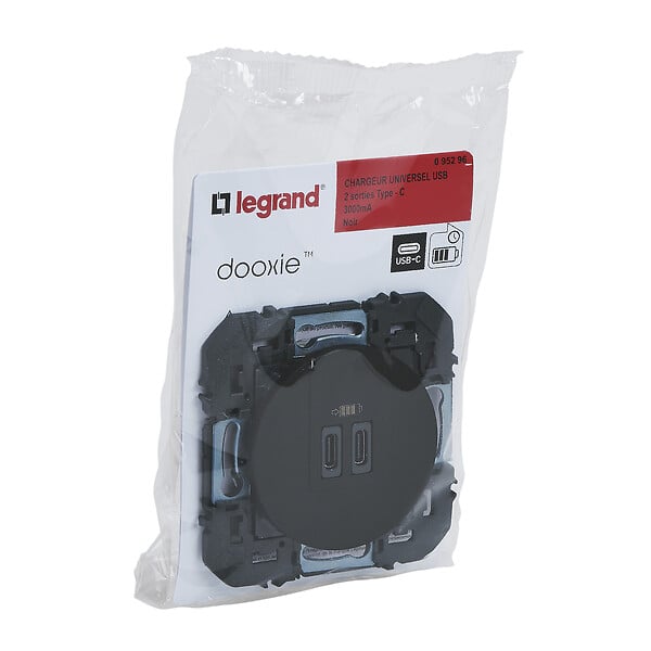 LEGRAND - Chargeur double USB Type-C dooxie 3A 15W finition noir - large