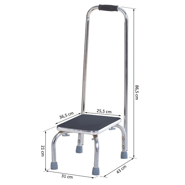 HOMCOM - Marche avec barre d'appui - marchepied de sécurité - marche d'accès au bain - plateforme & patins antidérapants - acier galvanisé - large