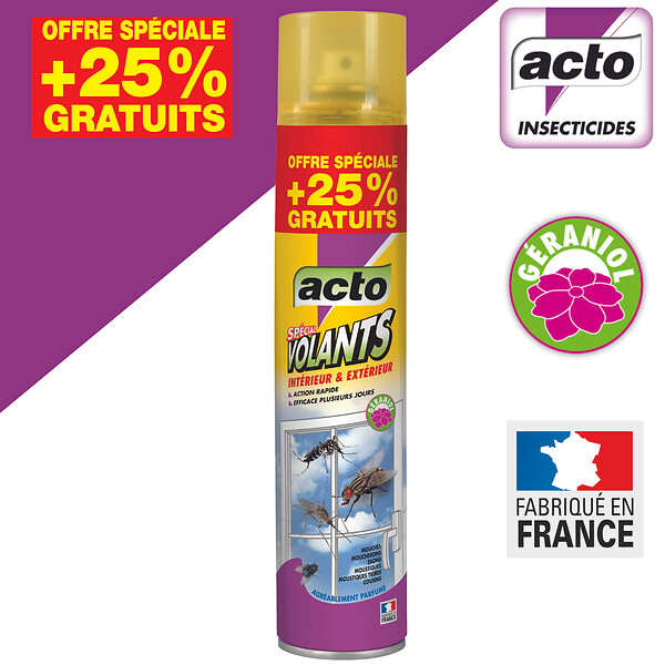 ACTO - Répulsif insectes volants aérosol - Géraniol 0,8% - 500ml - large
