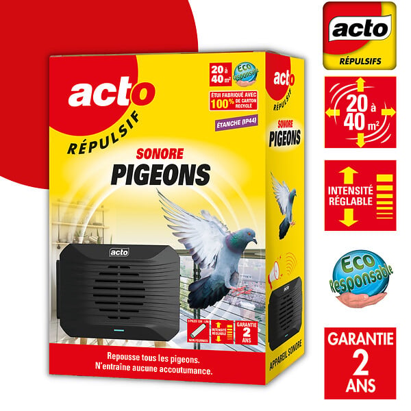 ACTO - Repulsif sonore portatif - Anti-oiseaux - Étanche IP44 - large