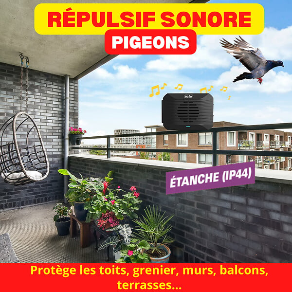 ACTO - Repulsif sonore portatif - Anti-oiseaux - Étanche IP44 - large