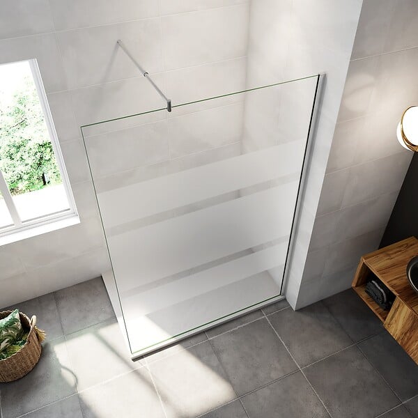 AICA SANITAIRE - AICA paroi de douche à l'italienne 110x190cm en 6mm verre avec bandes horizontales sérigraphiées, livré avec barre de fixation extensible 70-120cm en cylindrique - large
