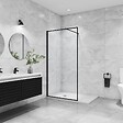 AICA SANITAIRE - AICA paroi de douche noire 90x200cm paroi de douche à l'italienne en 8mm verre anticalcaire avec barre de stabilisation 90cm - vignette