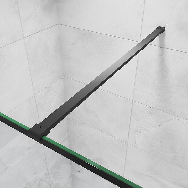AICA SANITAIRE - AICA paroi de douche noire 90x200cm paroi de douche à l'italienne en 8mm verre anticalcaire avec barre de stabilisation 90cm - large