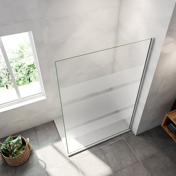 AICA SANITAIRE - AICA paroi de douche à l'italienne 110x190cm en 6mm verre avec bandes horizontales sérigraphiées, paroi latérale fixe sans receveur de douche - large