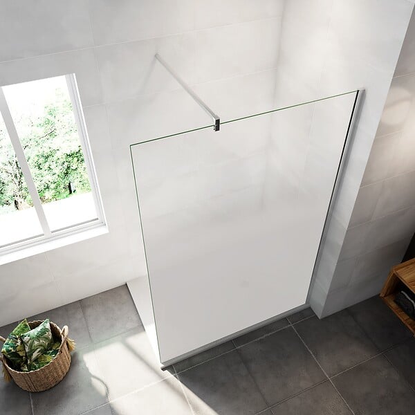 AICA SANITAIRE - AICA paroi de douche à l'italienne 90x200cm Modèle Brume, avec barre de stabilisation 90cm en carré Paroi latérale fixe en 8mm verre de sécurité - large