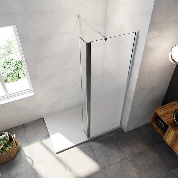 AICA SANITAIRE - Paroi de douche à l'italienne 60x200cm Modèle Brume avec retour pivotant 40x200cm, verre 8mm trempé, avec barre de fixation 73-120cm en carré - large