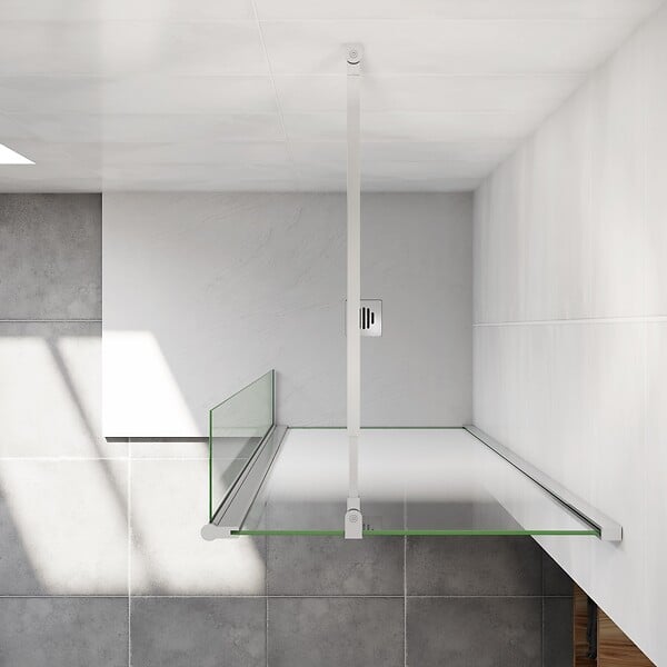 AICA SANITAIRE - Paroi de douche à l'italienne 60x200cm Modèle Brume avec retour pivotant 40x200cm, verre 8mm trempé, avec barre de fixation 73-120cm en carré - large