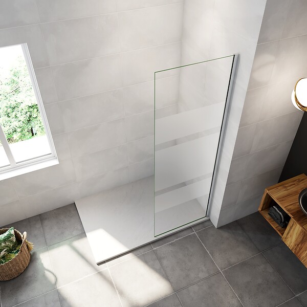 AICA SANITAIRE - AICA paroi de douche à l'italienne 90x190cm en 6mm verre avec bandes horizontales sérigraphiées, paroi latérale fixe sans receveur de douche - large