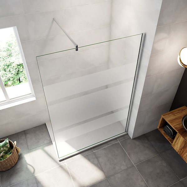 AICA SANITAIRE - AICA paroi de douche à l'italienne 120x190cm en 6mm verre avec bandes horizontales sérigraphiées, livré avec barre de fixation 90cm en carré - large