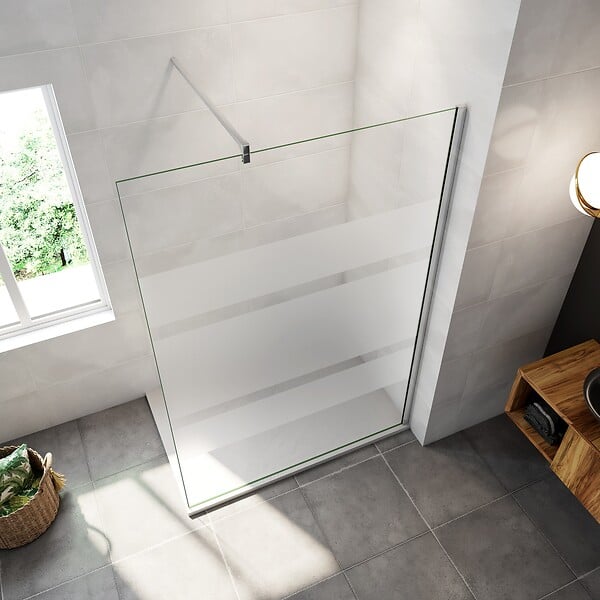 AICA SANITAIRE - AICA paroi de douche à l'italienne 110x190cm en 6mm verre avec bandes horizontales sérigraphiées, livré avec barre de fixation 90cm en carré - large