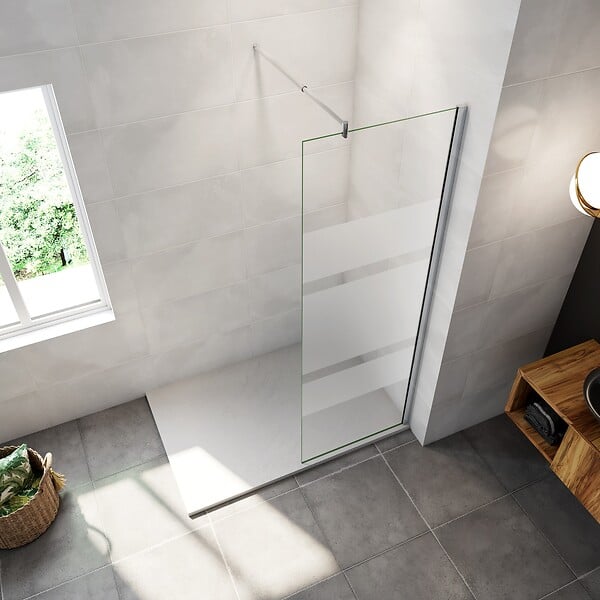 AICA SANITAIRE - AICA paroi de douche à l'italienne 60x190cm en 6mm verre avec bandes horizontales sérigraphiées, livré avec barre de fixation extensible 70-120cm en cylindrique - large