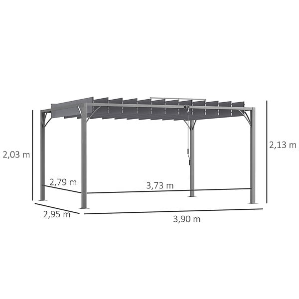 OUTSUNNY - Pergola lames orientables dim. 3,9L x 2,95l x 2,13H m structure alu. acier époxy polyester gris - large