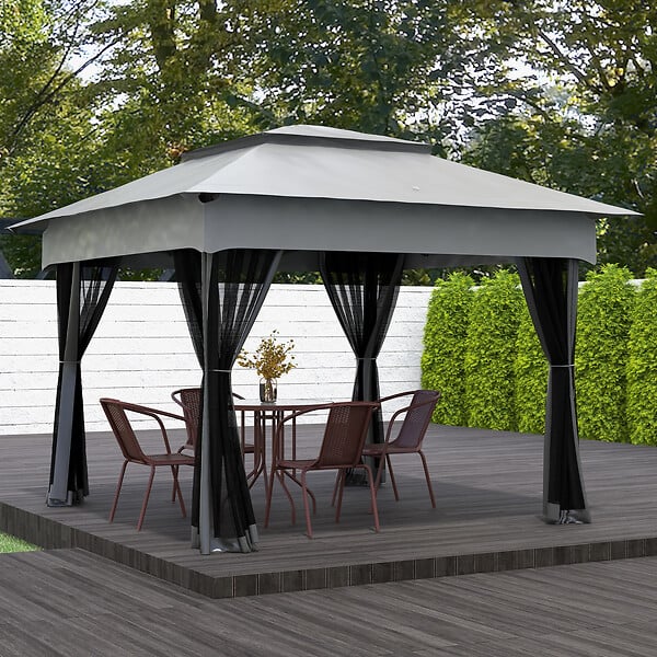 OUTSUNNY - Tonnelle barnum de jardin pop-up pliant 3,25L x 3,25l x 2,7H m acier polyester moustiquaires + sac de transport gris - large