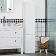 KLEANKIN - Meuble colonne rangement salle de bain 2 placards 3 étagères style contemporain blanc - vignette